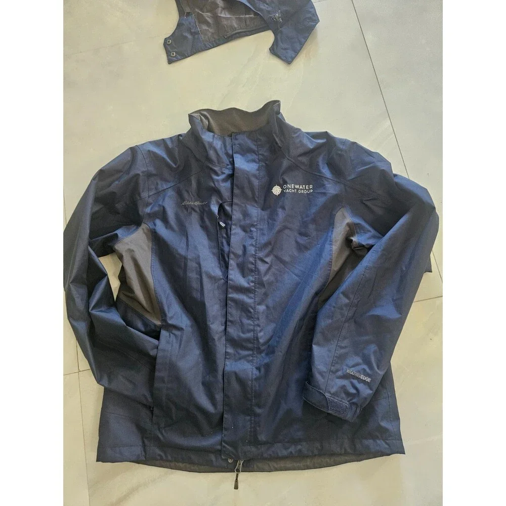 ​Eddie Bauer EB550 OneWater Yacht Group Men's Rain Jacket Hooded Blue Large